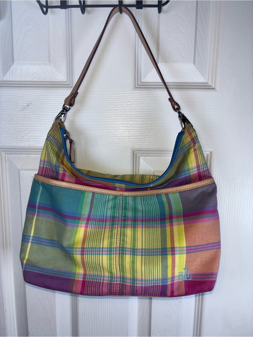 Lauren Ralph Lauren Multicolor Plaid Shoulder Bag - Pink, Green, Yellow, Blue - Picture 2 of 13